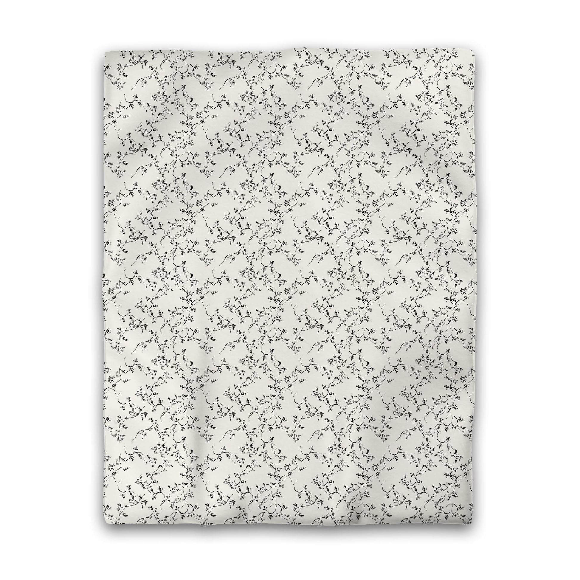 Pale Cream Cotton Sateen Duvet Cover, Black Hand-painted Vine Print, CSDU-1013-181, Twin - 178 x 229 cm / 70 x 90 inches