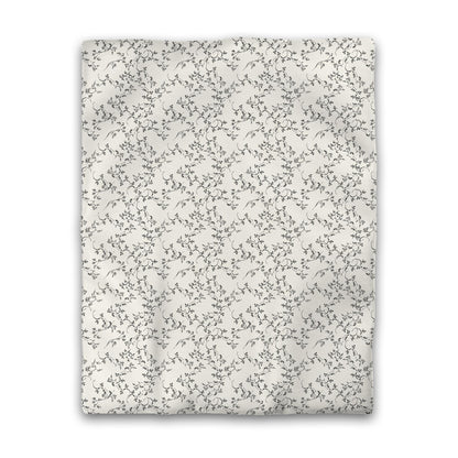Pale Cream Cotton Sateen Duvet Cover, Black Hand-painted Vine Print, CSDU-1013-181, Twin - 178 x 229 cm / 70 x 90 inches