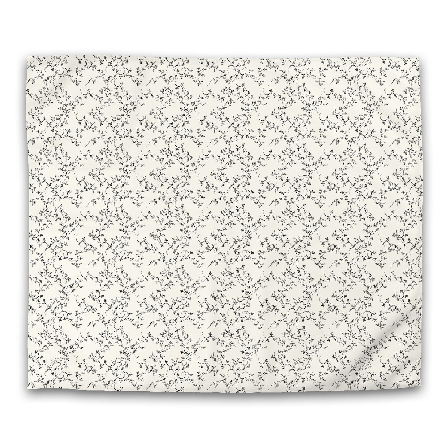 Pale Cream Cotton Sateen Duvet Cover, Black Hand-painted Vine Print, CSDU-1013-181, King - 269 x  234 cm / 106 x 92 inches