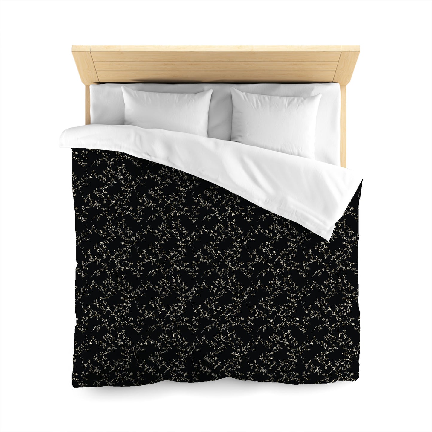 Black Cotton Sateen Duvet Cover, Desert Sand Hand-painted Vine Print, CSDU-1014-182, Queen - 229 x 229 cm / 90 x 90 inches