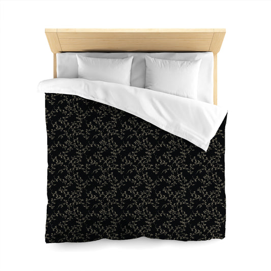 Black Cotton Sateen Duvet Cover, Desert Sand Hand-painted Vine Print, CSDU-1014-182, Queen - 229 x 229 cm / 90 x 90 inches