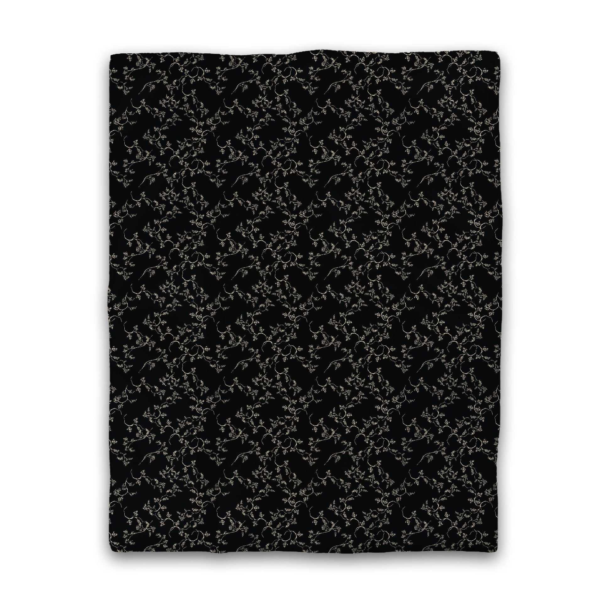 Black Cotton Sateen Duvet Cover, Desert Sand Hand-painted Vine Print, CSDU-1014-182, Twin - 178 x 229 cm / 70 x 90 inches