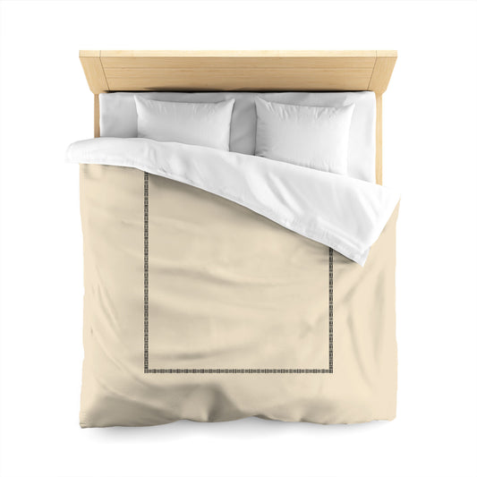 Beige Cotton Sateen Duvet Cover, Black Single Weave Motif Print, Classic Border, CSDU-1015-141, Queen - 229 x 229 cm / 90 x 90 inches