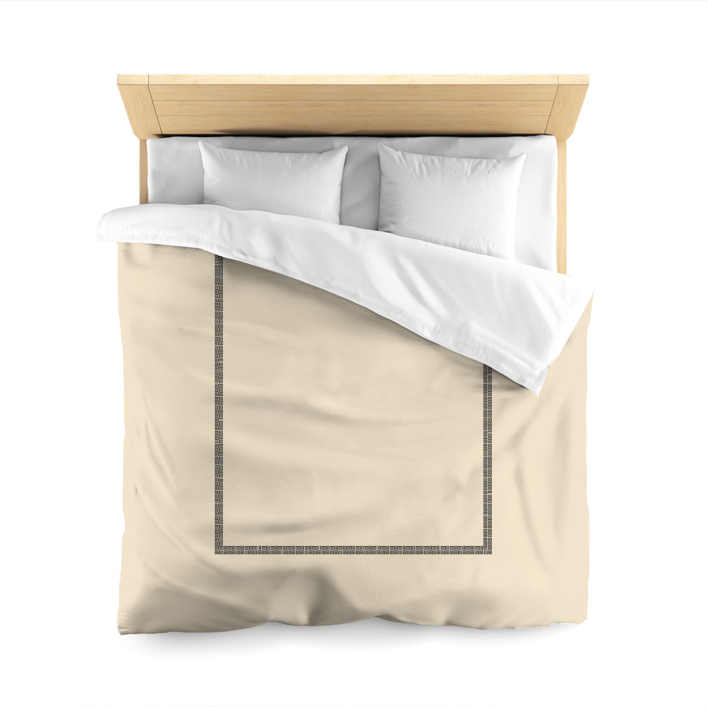 Beige Cotton Sateen Duvet Cover, Black Double Weave Motif Print, Classic Border, CSDU-1015-143, Queen - 229 x 229 cm / 90 x 90 inches