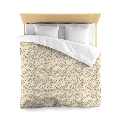 Beige Cotton Sateen Duvet Cover, Black Hand-painted Vine Print, CSDU-1015-181, Queen - 229 x 229 cm / 90 x 90 inches
