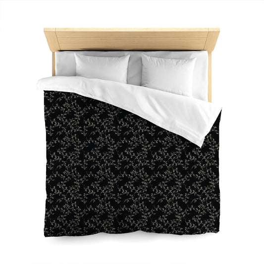 Black Cotton Sateen Duvet Cover, Beige Hand-painted Vine Print, CSDU-1015-182, Queen - 229 x 229 cm / 90 x 90 inches