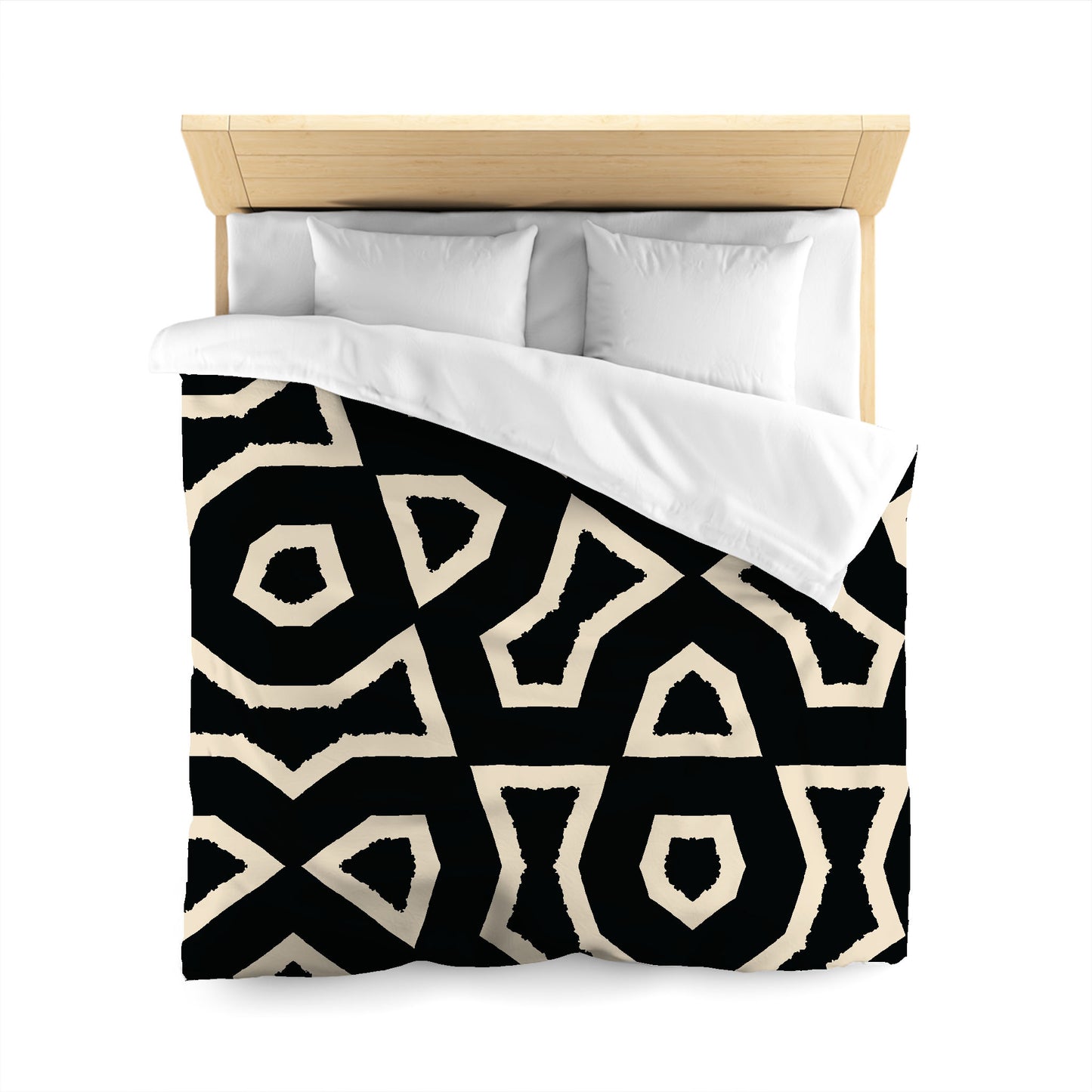 Black Cotton Sateen Duvet Cover, Bold Beige Graphic, CSDU-1015-392, Queen - 229 x 229 cm / 90 x 90 inches