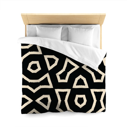 Black Cotton Sateen Duvet Cover, Bold Beige Graphic, CSDU-1015-392, Queen - 229 x 229 cm / 90 x 90 inches
