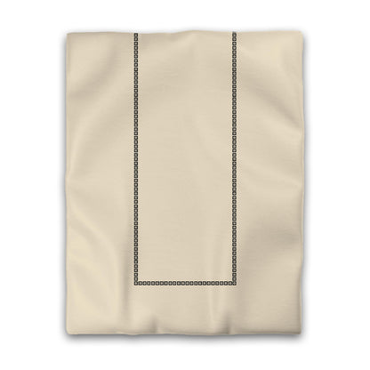 Beige Cotton Sateen Duvet Cover, Black Repeating Square Motif Print, Classic Border, CSDU-1015-121, Twin - 178 x 229 cm / 70 x 90 inches