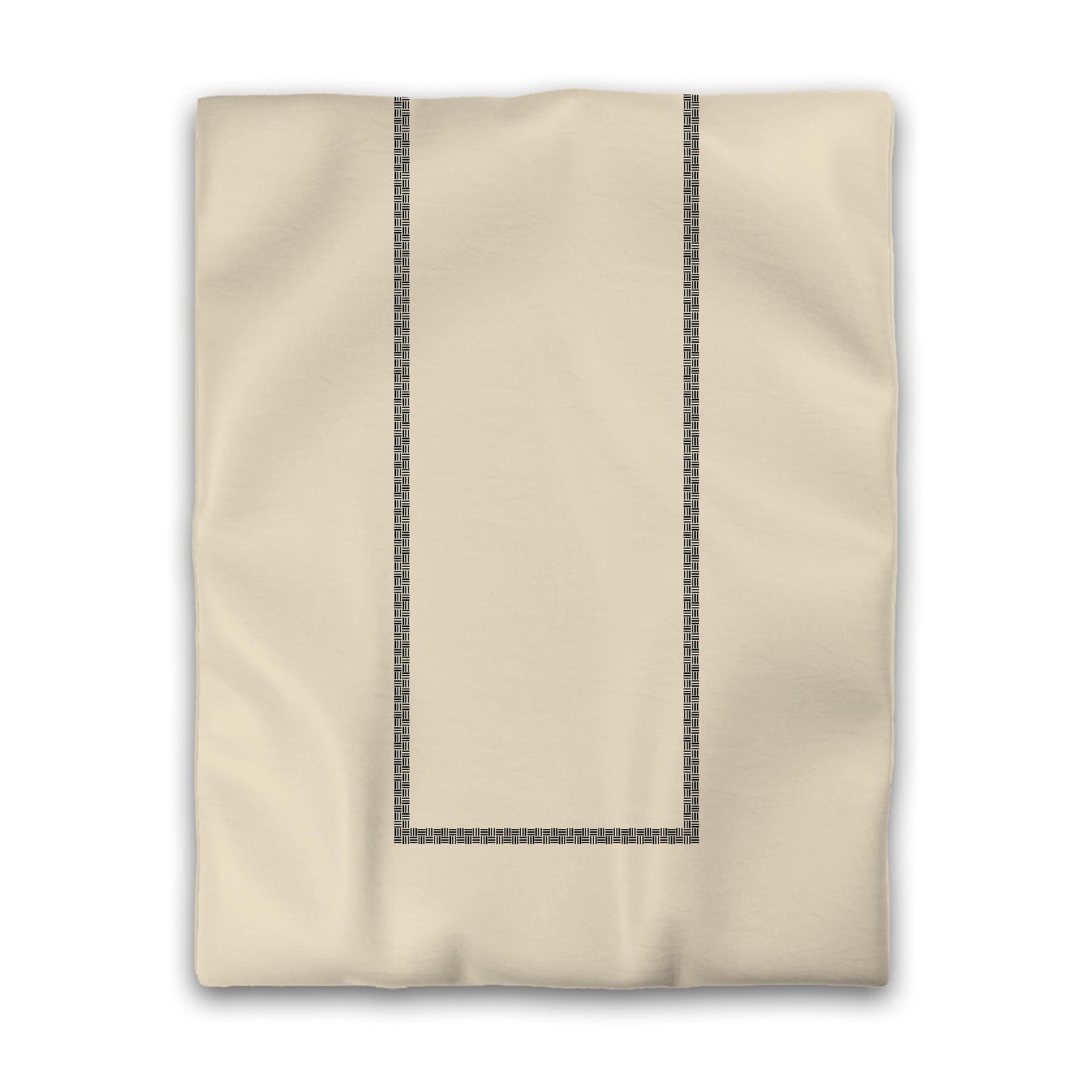 Beige Cotton Sateen Duvet Cover, Black Double Weave Motif Print, Classic Border, CSDU-1015-143, Twin - 178 x 229 cm / 70 x 90 inches
