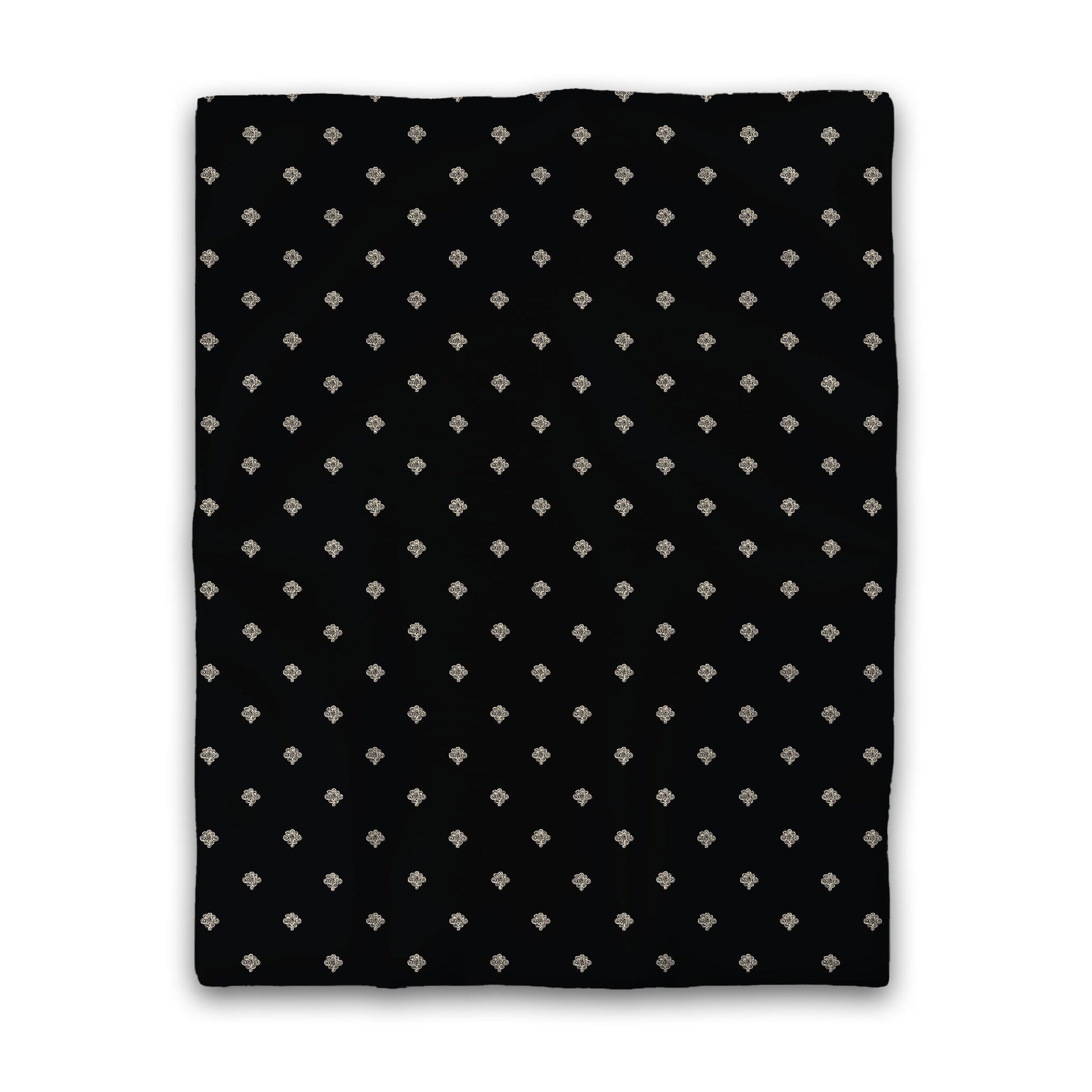 Black Cotton Sateen Duvet Cover, Beige Hand-painted Swizzle Motif Print, CSDU-1015-172, Twin - 178 x 229 cm / 70 x 90 inches