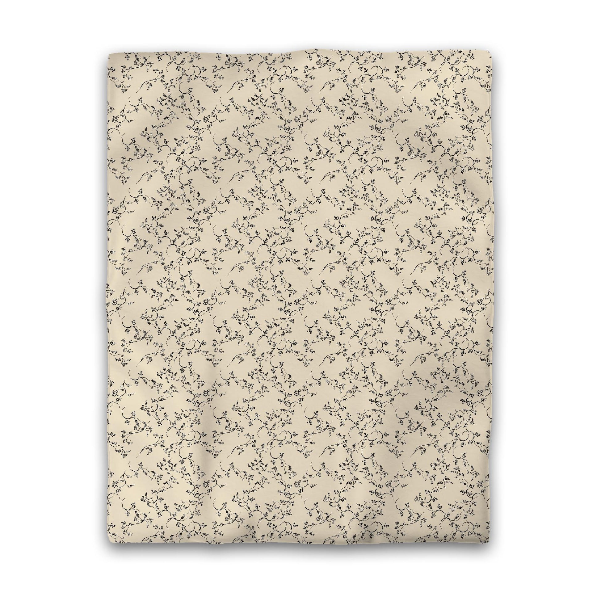Beige Cotton Sateen Duvet Cover, Black Hand-painted Vine Print, CSDU-1015-181, Twin - 178 x 229 cm / 70 x 90 inches