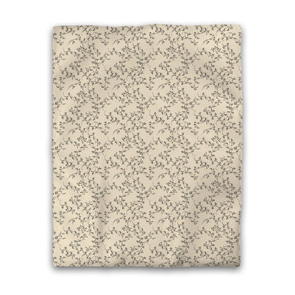 Beige Cotton Sateen Duvet Cover, Black Hand-painted Vine Print, CSDU-1015-181, Twin - 178 x 229 cm / 70 x 90 inches