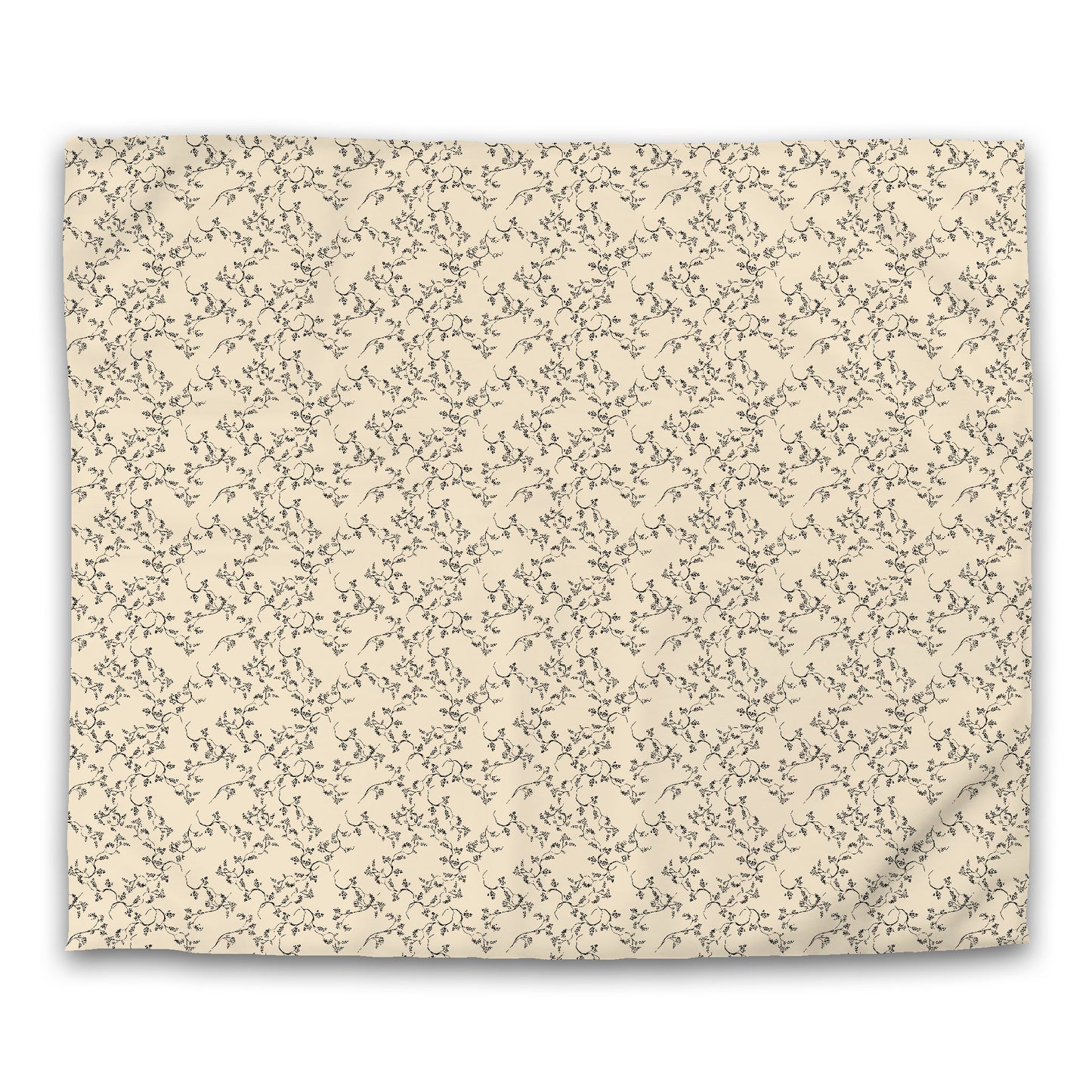 Beige Cotton Sateen Duvet Cover, Black Hand-painted Vine Print, CSDU-1015-181, King - 269 x  234 cm / 106 x 92 inches