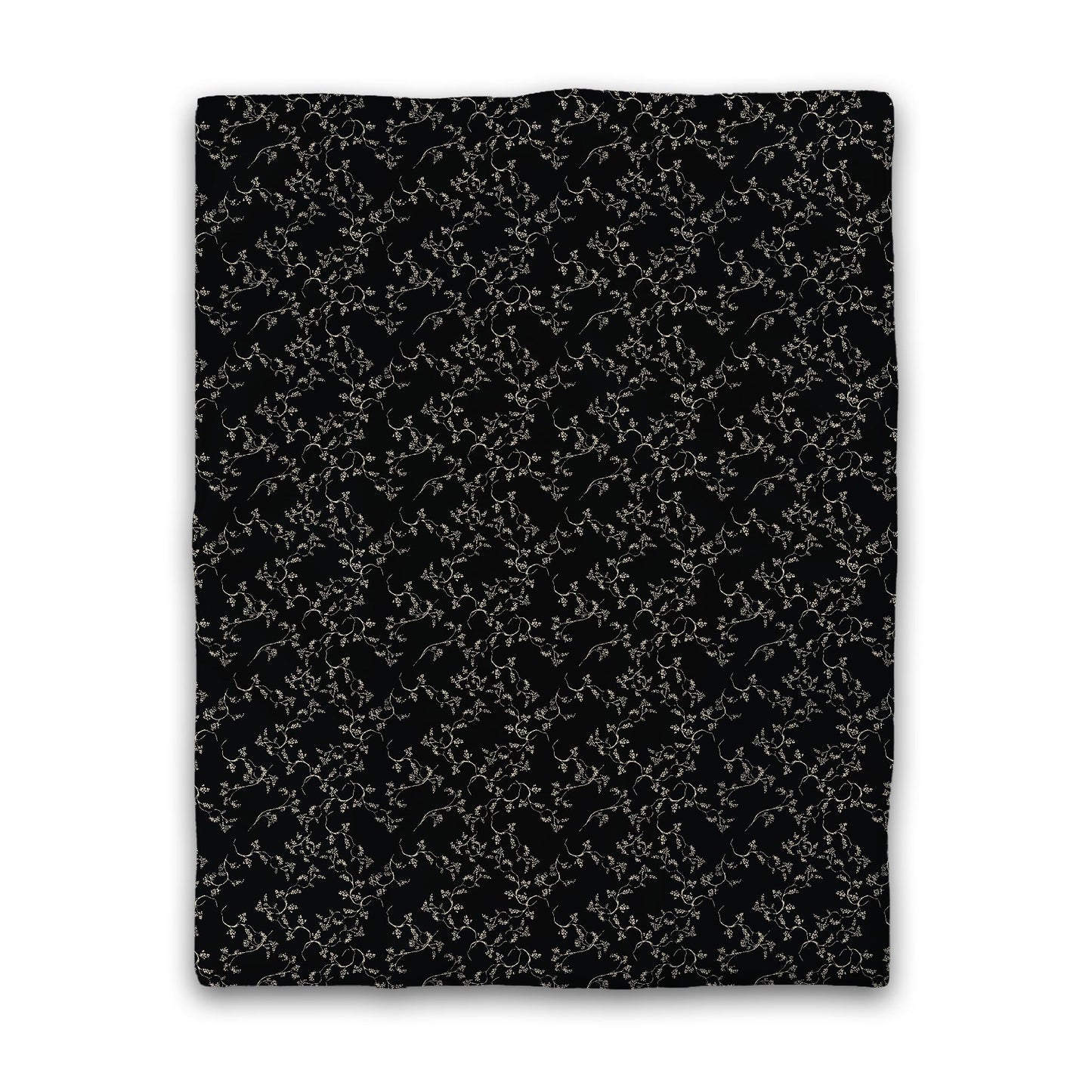 Black Cotton Sateen Duvet Cover, Beige Hand-painted Vine Print, CSDU-1015-182, Twin - 178 x 229 cm / 70 x 90 inches