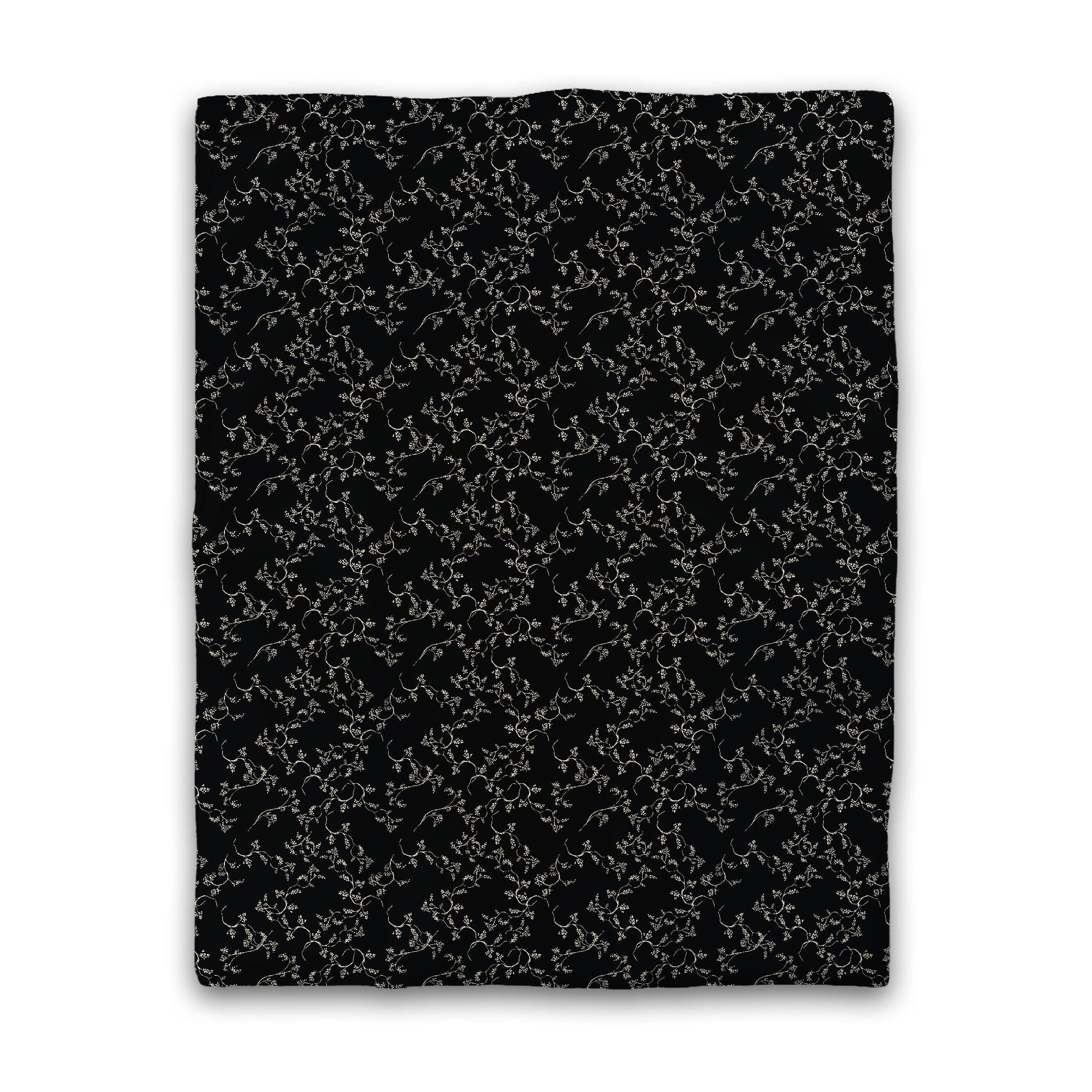 Black Cotton Sateen Duvet Cover, Beige Hand-painted Vine Print, CSDU-1015-182, Twin - 178 x 229 cm / 70 x 90 inches
