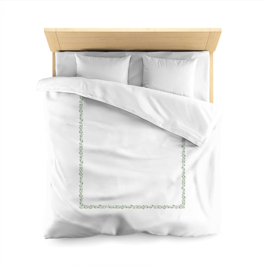 Off-white Cotton Sateen Duvet Cover, Green Hand-painted Dab Motif Print, Classic Border, CSDU-1052-091, Queen - 229 x 229 cm / 90 x 90 inches