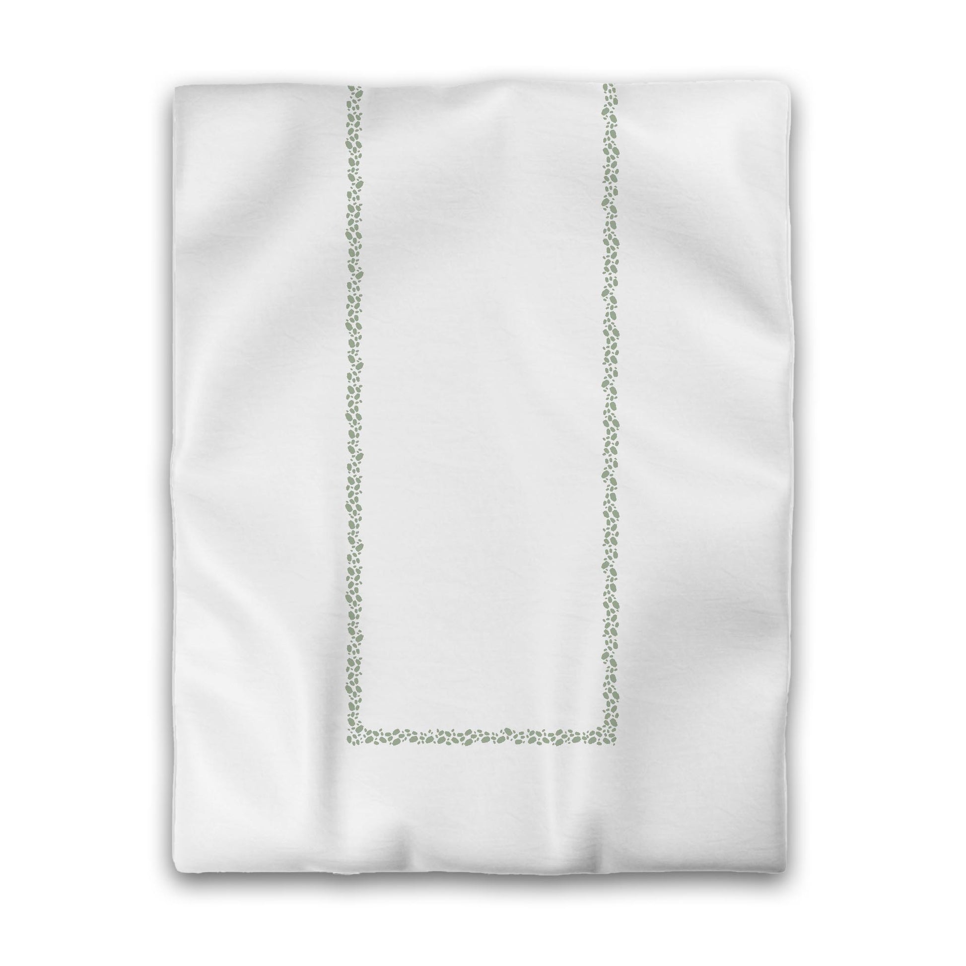 Off-white Cotton Sateen Duvet Cover, Green Hand-painted Dab Motif Print, Classic Border, CSDU-1052-091, Twin - 178 x 229 cm / 70 x 90 inches
