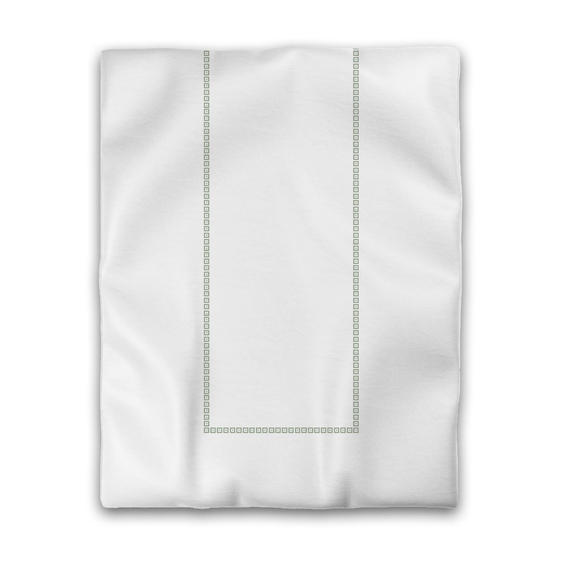 Off-white Cotton Sateen Duvet Cover, Green Repeating Square Motif Print, Classic Border, CSDU-1052-121, Twin - 178 x 229 cm / 70 x 90 inches
