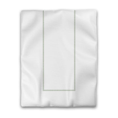 Off-white Cotton Sateen Duvet Cover, Green Repeating Square Motif Print, Classic Border, CSDU-1052-121, Twin - 178 x 229 cm / 70 x 90 inches