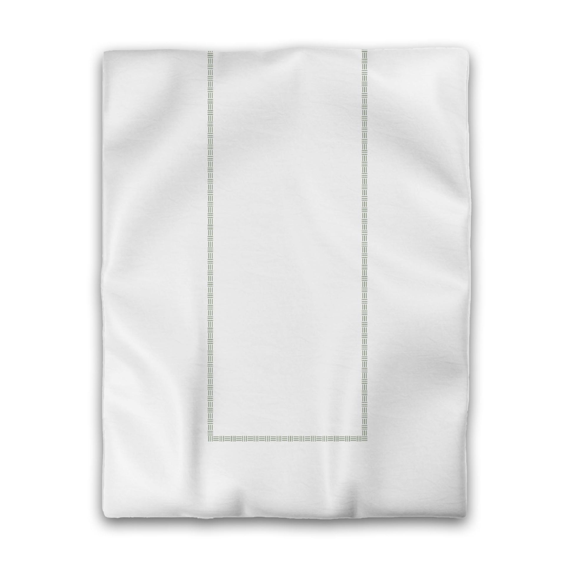 Off-white Cotton Sateen Duvet Cover, Green Single Weave Motif Print, Classic Border, CSDU-1052-141, Twin - 178 x 229 cm / 70 x 90 inches