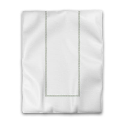 Off-white Cotton Sateen Duvet Cover, Green Double Weave Motif Print, Classic Border, CSDU-1052-143, Twin - 178 x 229 cm / 70 x 90 inches