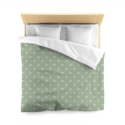 Green Cotton Sateen Duvet Cover, Off-white Hand-painted Swizzle Motif Print, CSDU-1052-172, Queen - 229 x 229 cm / 90 x 90 inches