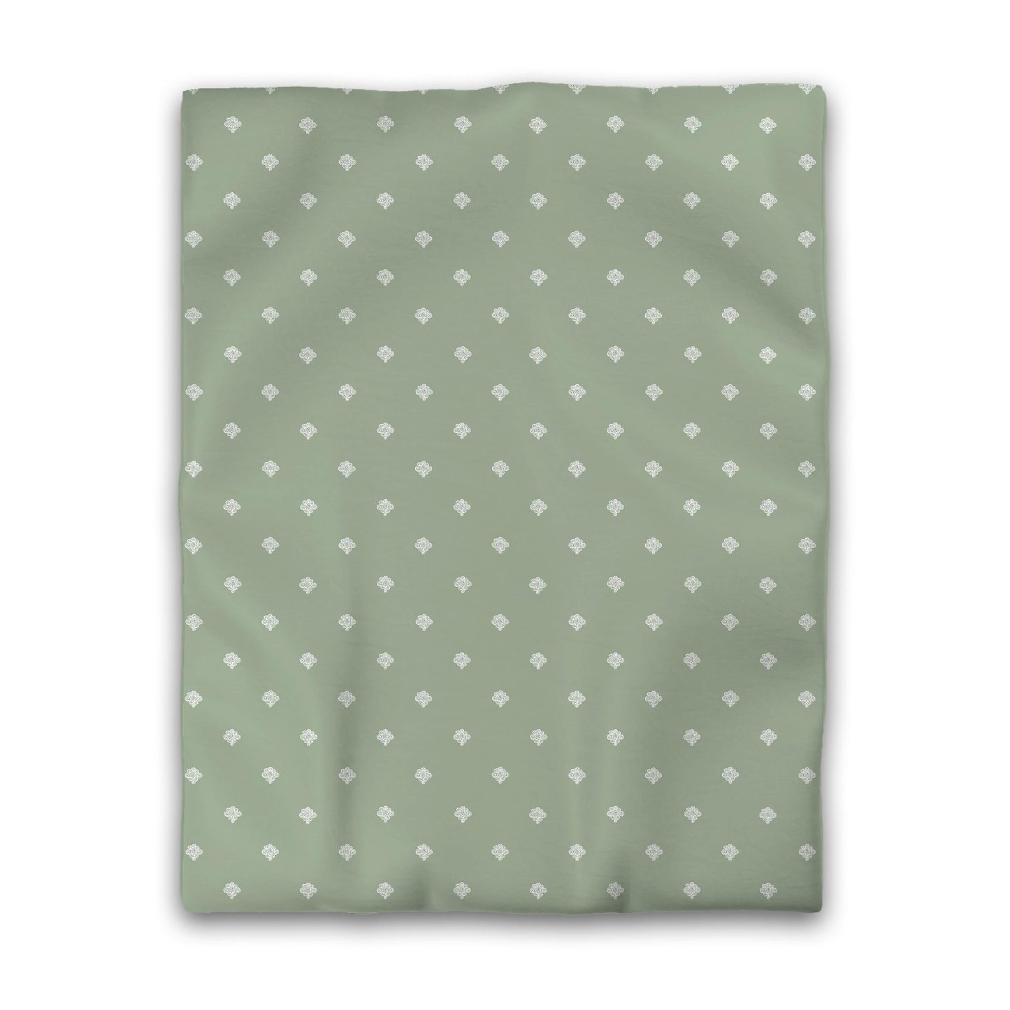 Green Cotton Sateen Duvet Cover, Off-white Hand-painted Swizzle Motif Print, CSDU-1052-172, Twin - 178 x 229 cm / 70 x 90 inches