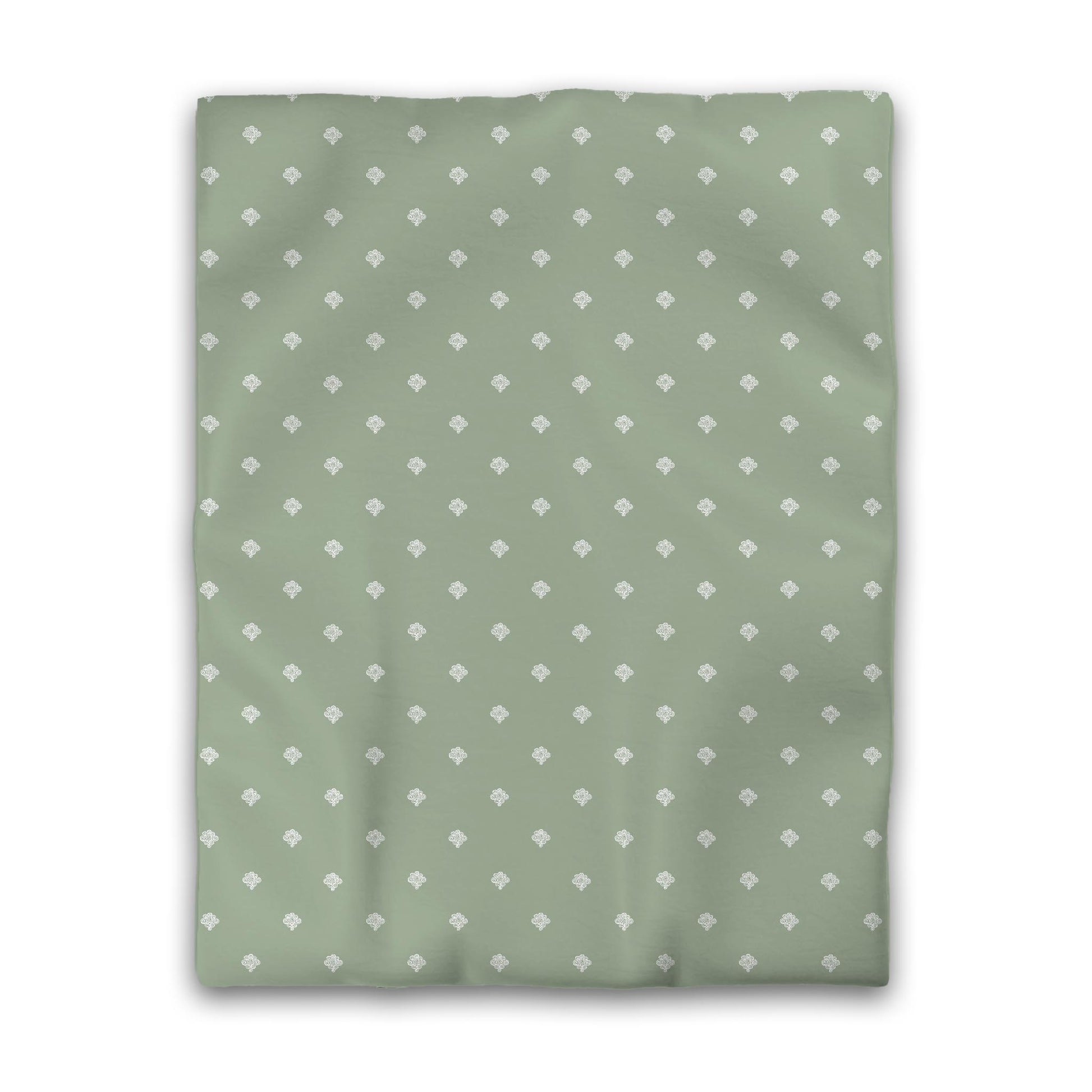 Green Cotton Sateen Duvet Cover, Off-white Hand-painted Swizzle Motif Print, CSDU-1052-172, Twin - 178 x 229 cm / 70 x 90 inches