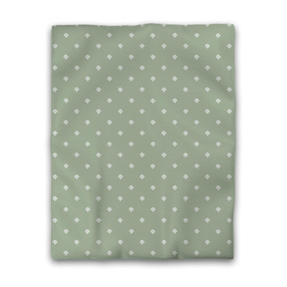Green Cotton Sateen Duvet Cover, Off-white Hand-painted Swizzle Motif Print, CSDU-1052-172, Twin - 178 x 229 cm / 70 x 90 inches