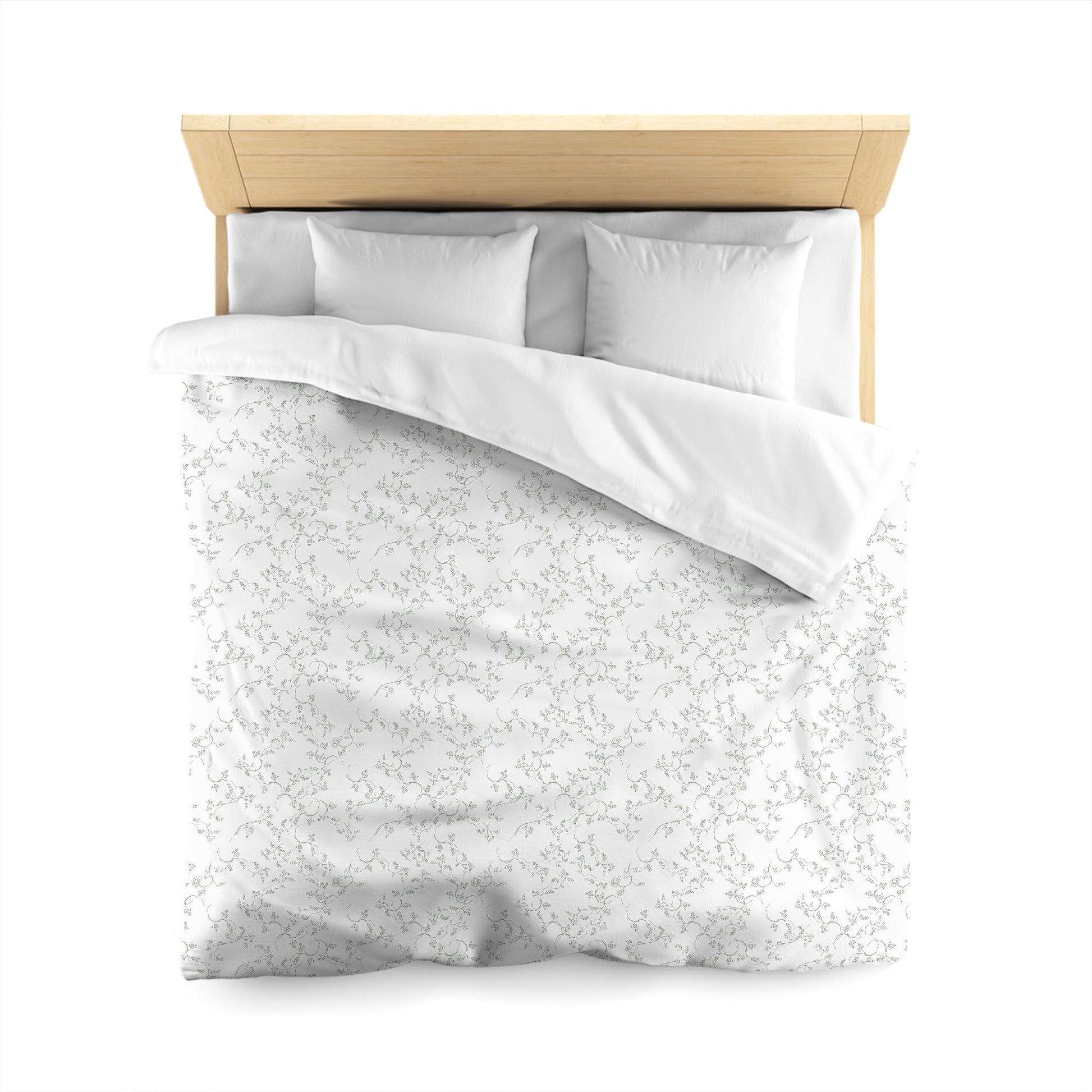 Off-white Cotton Sateen Duvet Cover, Green Hand-painted Vine Print, CSDU-1052-181, Queen - 229 x 229 cm / 90 x 90 inches