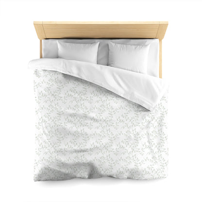 Off-white Cotton Sateen Duvet Cover, Green Hand-painted Vine Print, CSDU-1052-181, Queen - 229 x 229 cm / 90 x 90 inches