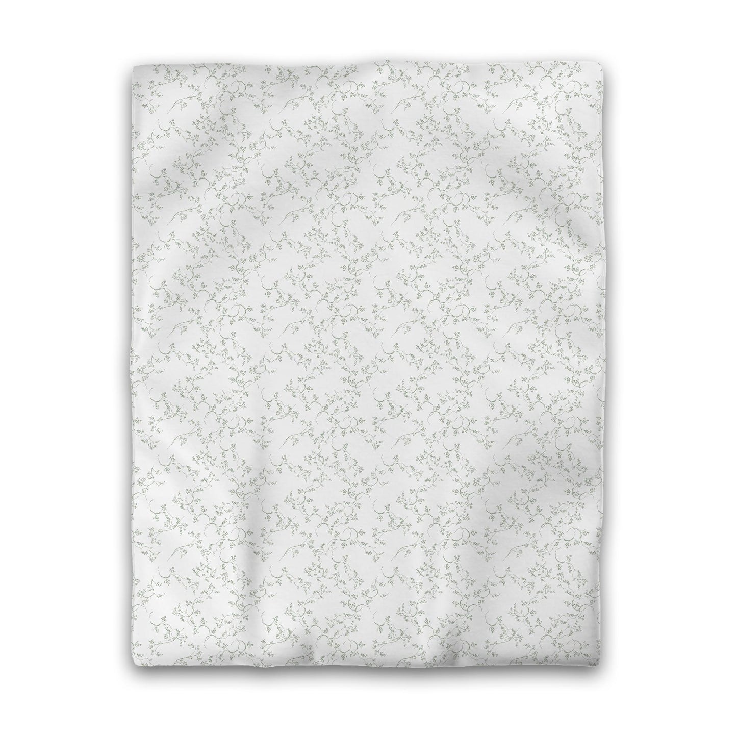 Off-white Cotton Sateen Duvet Cover, Green Hand-painted Vine Print, CSDU-1052-181, Twin - 178 x 229 cm / 70 x 90 inches
