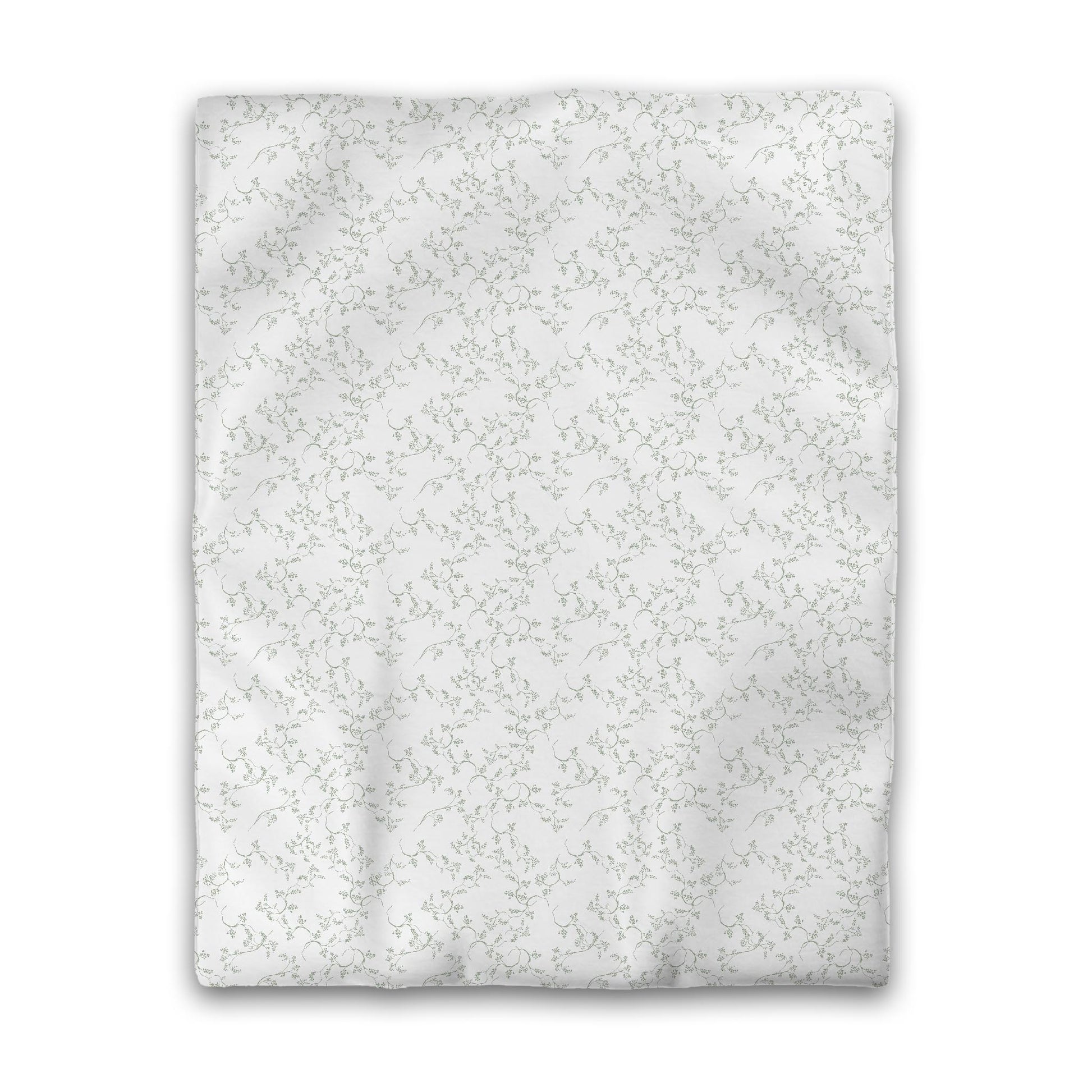 Off-white Cotton Sateen Duvet Cover, Green Hand-painted Vine Print, CSDU-1052-181, Twin - 178 x 229 cm / 70 x 90 inches