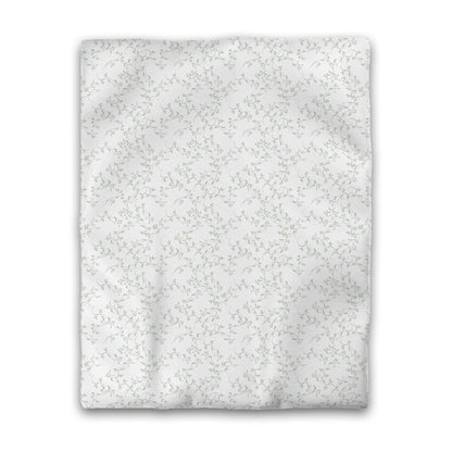 Off-white Cotton Sateen Duvet Cover, Green Hand-painted Vine Print, CSDU-1052-181, Twin - 178 x 229 cm / 70 x 90 inches