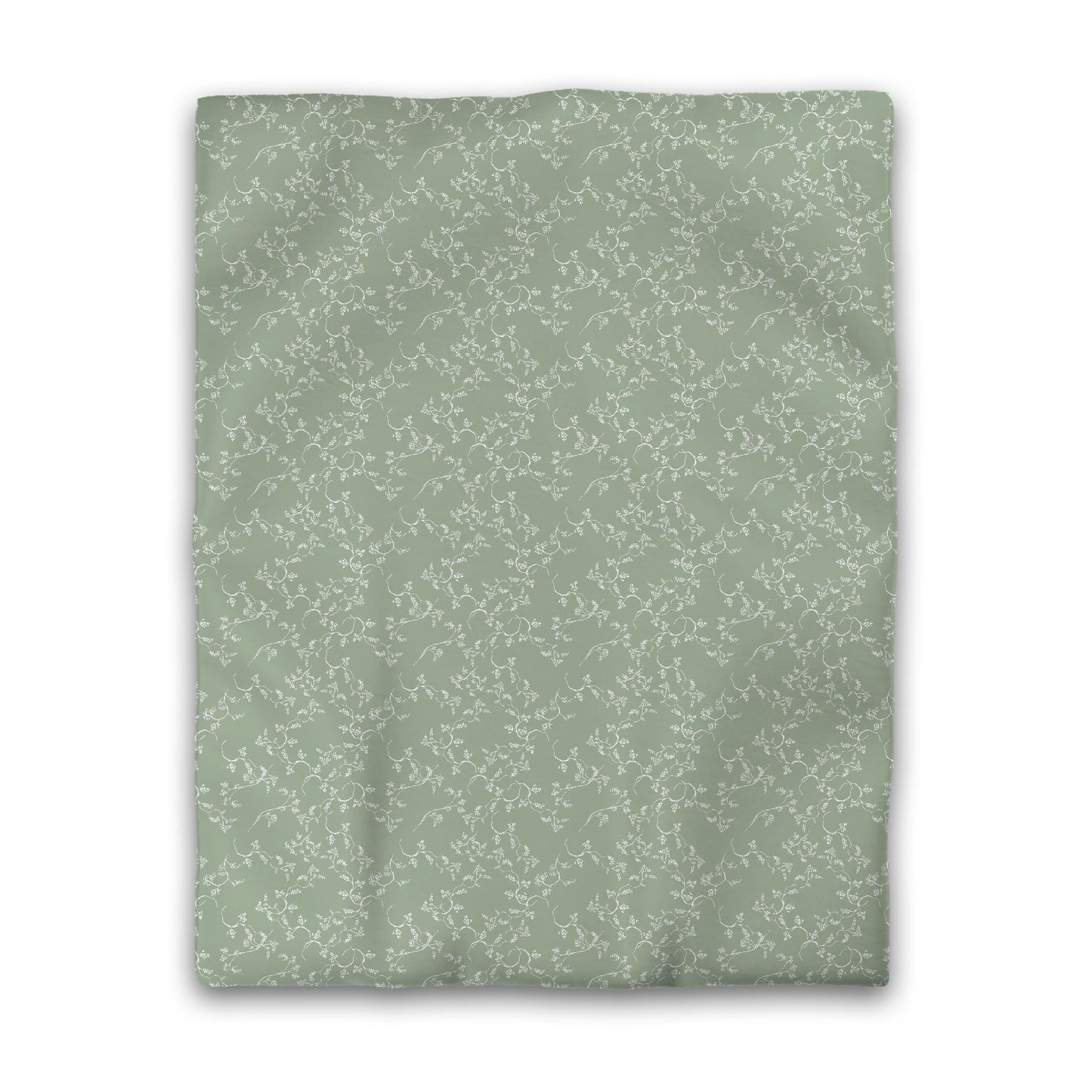 Green Cotton Sateen Duvet Cover, Off-white Hand-painted Vine Print, CSDU-1052-182, Twin - 178 x 229 cm / 70 x 90 inches