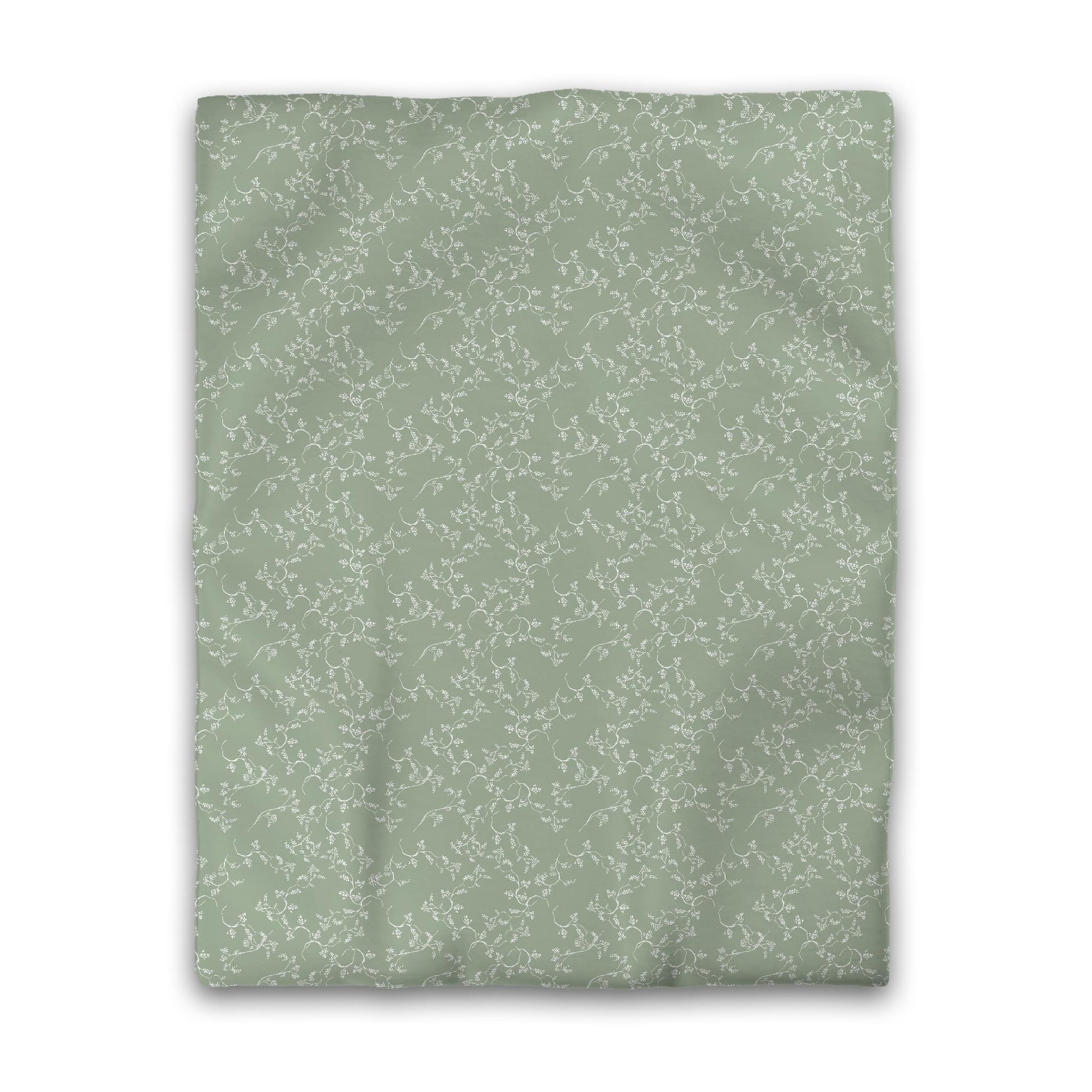 Green Cotton Sateen Duvet Cover, Off-white Hand-painted Vine Print, CSDU-1052-182, Twin - 178 x 229 cm / 70 x 90 inches