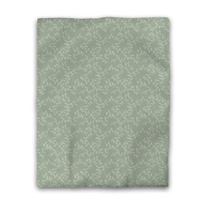 Green Cotton Sateen Duvet Cover, Off-white Hand-painted Vine Print, CSDU-1052-182, Twin - 178 x 229 cm / 70 x 90 inches