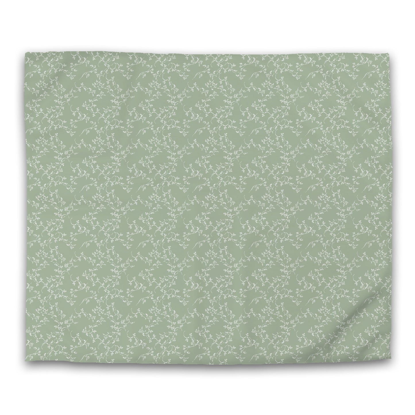 Green Cotton Sateen Duvet Cover, Off-white Hand-painted Vine Print, CSDU-1052-182, King - 269 x  234 cm / 106 x 92 inches