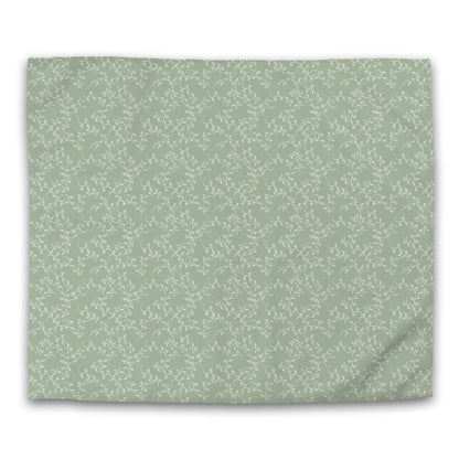 Green Cotton Sateen Duvet Cover, Off-white Hand-painted Vine Print, CSDU-1052-182, King - 269 x  234 cm / 106 x 92 inches