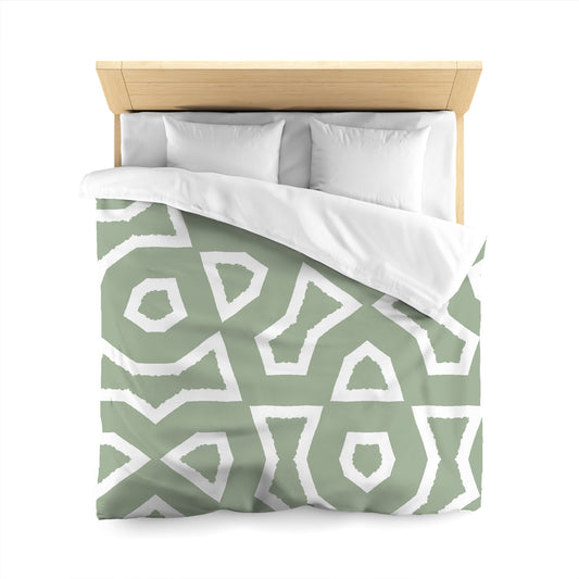 Green Cotton Sateen Duvet Cover, Bold Off-white Graphic, CSDU-1052-392, Queen - 229 x 229 cm / 90 x 90 inches