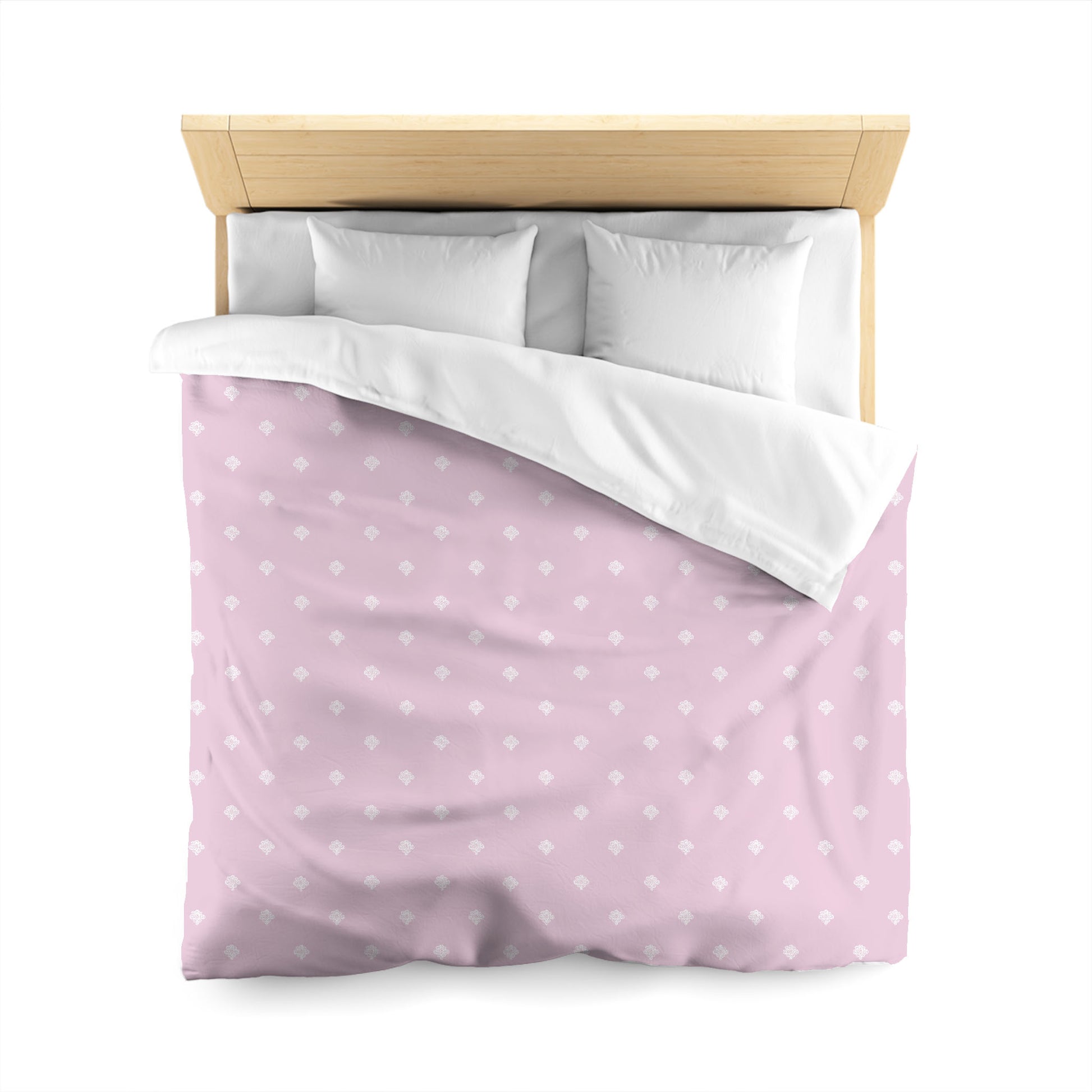 Pink Cotton Sateen Duvet Cover, Off-white Hand-painted Swizzle Motif Print, CSDU-1081-172, Queen - 229 x 229 cm / 90 x 90 inches