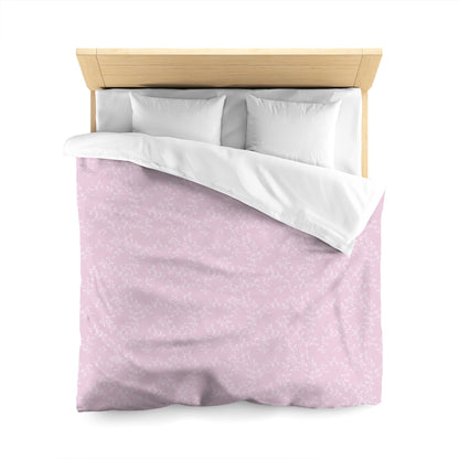 Pink Cotton Sateen Duvet Cover, Off-white Hand-painted Vine Print, CSDU-1081-182, Queen - 229 x 229 cm / 90 x 90 inches