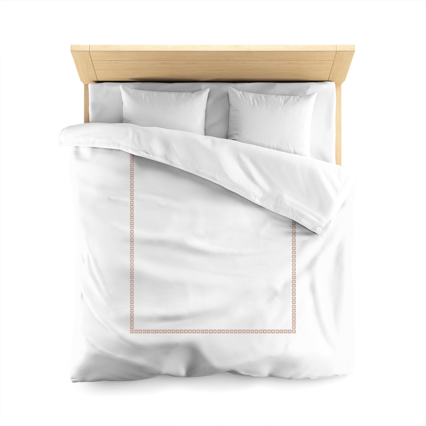 Off-white Cotton Sateen Duvet Cover, Salmon Repeating Square Motif Print, Classic Border, CSDU-1139-121, Queen - 229 x 229 cm / 90 x 90 inches