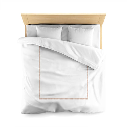 Off-white Cotton Sateen Duvet Cover, Salmon Repeating Square Motif Print, Classic Border, CSDU-1139-121, Queen - 229 x 229 cm / 90 x 90 inches