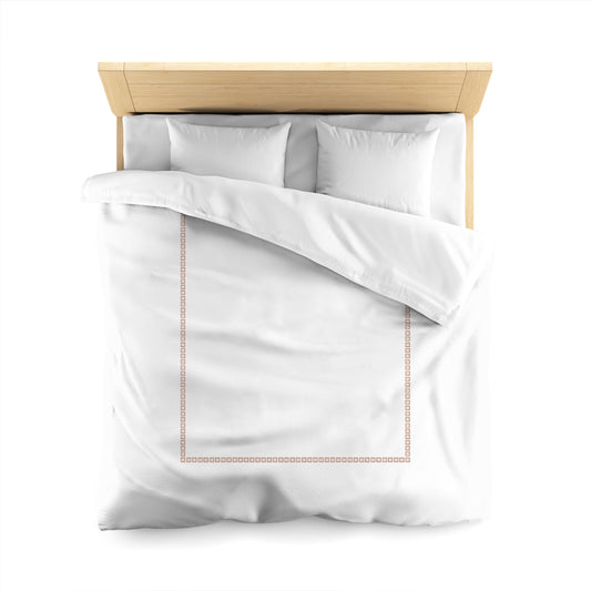 Off-white Cotton Sateen Duvet Cover, Salmon Repeating Square Motif Print, Classic Border, CSDU-1139-121, Queen - 229 x 229 cm / 90 x 90 inches