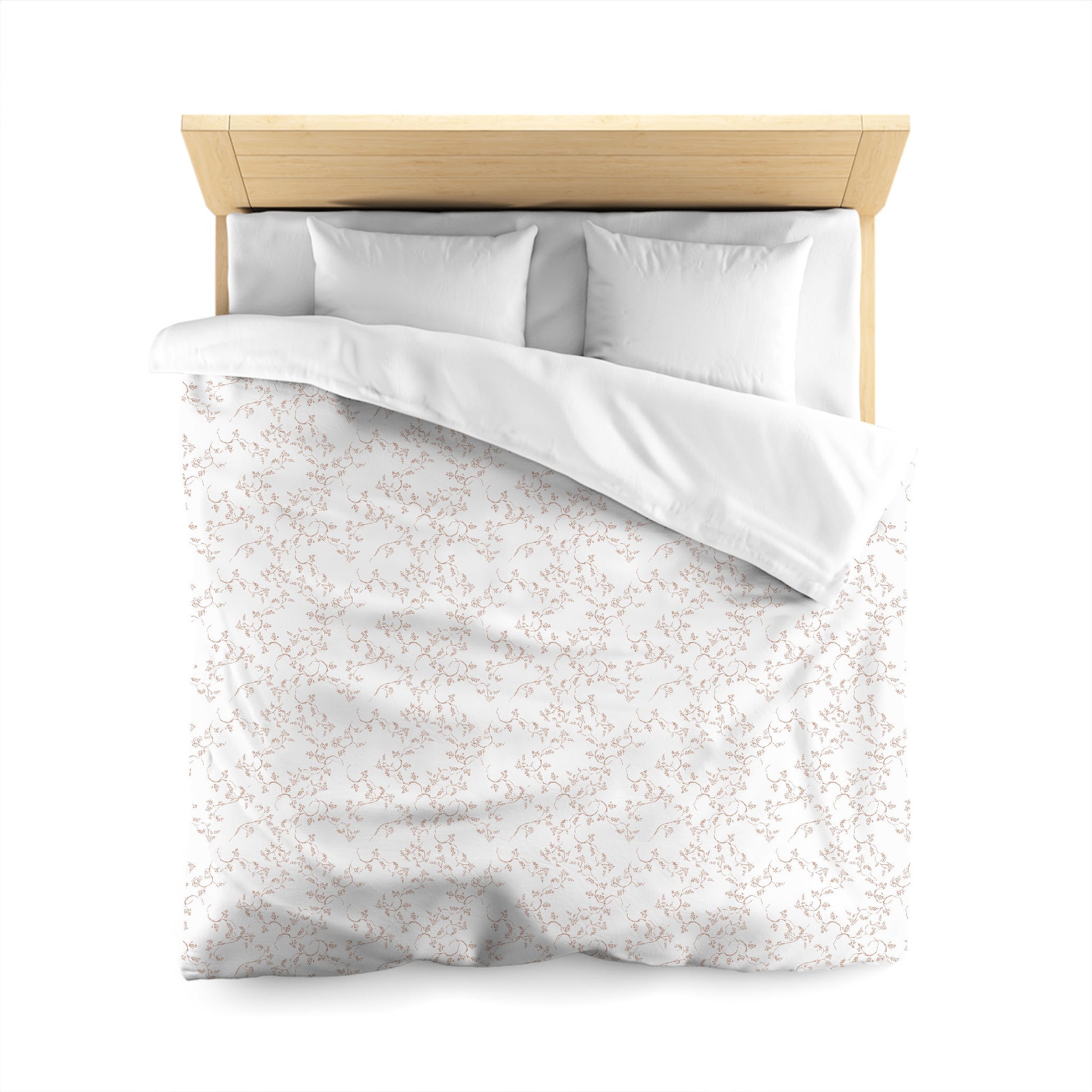 Off-white Cotton Sateen Duvet Cover, Salmon Hand-painted Vine Print, CSDU-1139-181, Queen - 229 x 229 cm / 90 x 90 inches