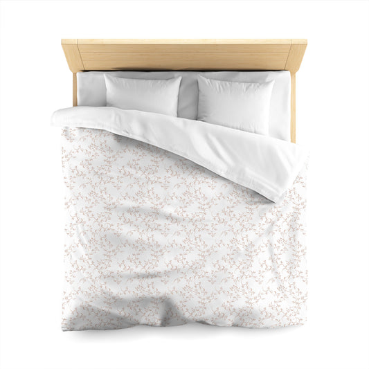 Off-white Cotton Sateen Duvet Cover, Salmon Hand-painted Vine Print, CSDU-1139-181, Queen - 229 x 229 cm / 90 x 90 inches