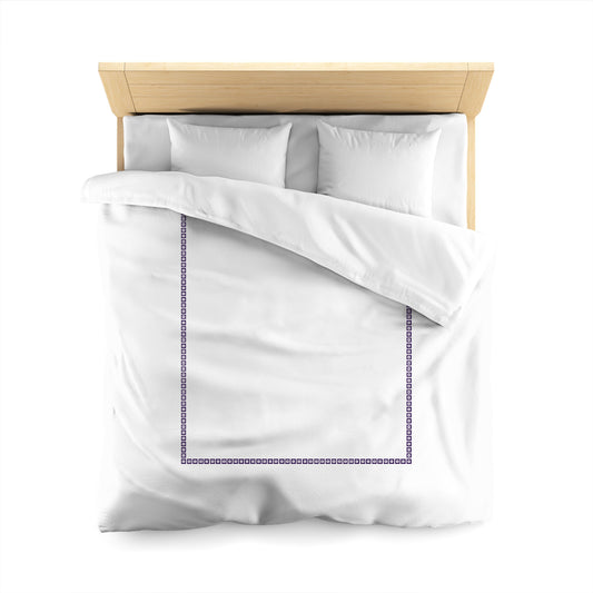 Off-white Cotton Sateen Duvet Cover, Purple Repeating Square Motif Print, Classic Border, CSDU-1143-121, Queen - 229 x 229 cm / 90 x 90 inches