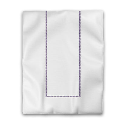 Off-white Cotton Sateen Duvet Cover, Purple Repeating Square Motif Print, Classic Border, CSDU-1143-121, Twin - 178 x 229 cm / 70 x 90 inches